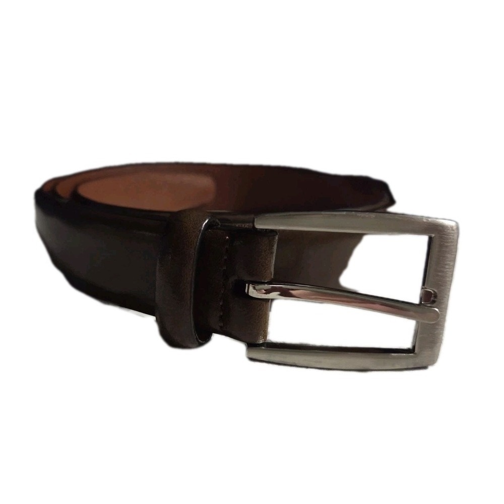 Jos A Bank Brown Genuine Leather Belt w/ Silver-tone buckle, 38